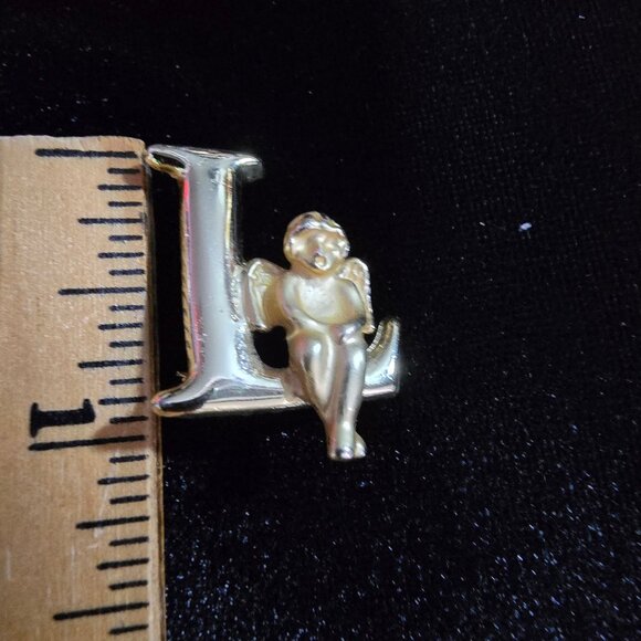 L'Razza Initial "L" Gold- Silver-Tone Angel Brooch Pin - Picture 4 of 4